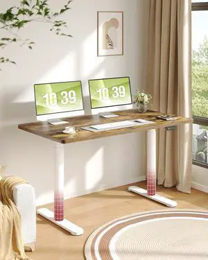 Standing Desk with Rounded-Column & One-Piece Desktop - 55"x28" Electric Adjustable Desk for Home Office, Memory Height Control, White Frame Standing Desk with Rounded-Column & One-Piece Desktop - 55"x28" Electric Adjustable Desk for Home Office, Memory Height Control, White Frame