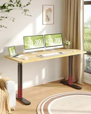 Solid Wood Standing Desk with Rounded-Column & One-Piece Desktop - 63"x24" Electric Adjustable Desk for Home Office, Memory Height Control, Black Frame Solid Wood Standing Desk with Rounded-Column & One-Piece Desktop - 63"x24" Electric Adjustable Desk for Home Office, Memory Height Control, Black Frame