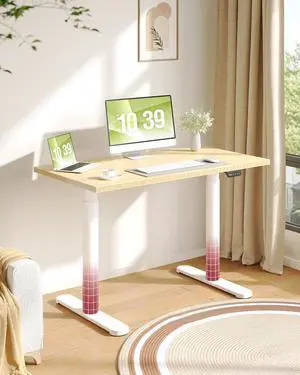Bamboo Standing Desk with Rounded-Column & One-Piece Desktop - 48"x24" Electric Adjustable Desk for Home Office, Memory Height Control, White Frame Bamboo Standing Desk with Rounded-Column & One-Piece Desktop - 48"x24" Electric Adjustable Desk for Home Office, Memory Height Control, White Frame
