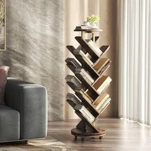 17-Tier Bookshelf, 360° Rotating Display Tree Bookcase, Standing Storage Shelf Book Organizer Shelves for Home Office, Living Room, Brown 17-Tier Bookshelf, 360° Rotating Display Tree Bookcase, Standing Storage Shelf Book Organizer Shelves for Home Office, Living Room, Brown