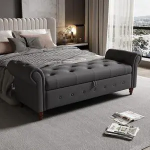 63" Tufted Storage Bench for Bedroom End of Bed,Upholstered Storages Ottoman Benchs for livingroom,Rolled Arm Window BenchSeat with Solid Wood Legs(Grey) 63" Tufted Storage Bench for Bedroom End of Bed,Upholstered Storages Ottoman Benchs for livingroom,Rolled Arm Window BenchSeat with Solid Wood Legs(Grey)