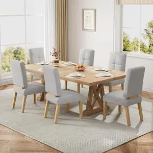 Wooden Dining Chairs Set of 6, Dining Room Chairs with Wood Legs, Cloud-Like Cushion & Reinforcement Structure Design for Kitchen/Living Room/Restaurant, Easy Assembly Wooden Dining Chairs Set of 6, Dining Room Chairs with Wood Legs, Cloud-Like Cushion & Reinforcement Structure Design for Kitchen/Living Room/Restaurant, Easy Assembly