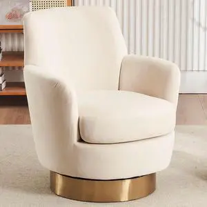 Swivel Barrel Chair,Modern Velvet Upholstered Round Swivel Accent Chairs with Tall Backrest,360 Degree Single Sofa Chair Armchair for Living Room, (Beige*1PCS) Swivel Barrel Chair,Modern Velvet Upholstered Round Swivel Accent Chairs with Tall Backrest,360 Degree Single Sofa Chair Armchair for Living Room, (Beige*1PCS)