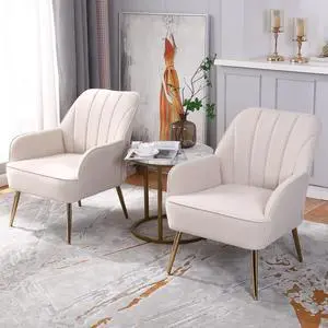 Velvet Accent Chair Set of 2,Modern Comfy Upholstered Armchair Cozy Single Sofa Chairs with Gold Metal Legs for Living Room,Reading,Bedroom,Office(Beige) Velvet Accent Chair Set of 2,Modern Comfy Upholstered Armchair Cozy Single Sofa Chairs with Gold Metal Legs for Living Room,Reading,Bedroom,Office(Beige)