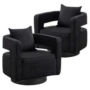 Swivel Barrel Chair Set of 2, Modern Teddy Round Accent Chairs Curved Open Back, 360 Degree Swivel Arm Chair with Pillow, Single Sofa Chair for Living Room Bedroom,Black Swivel Barrel Chair Set of 2, Modern Teddy Round Accent Chairs Curved Open Back, 360 Degree Swivel Arm Chair with Pillow, Single Sofa Chair for Living Room Bedroom,Black