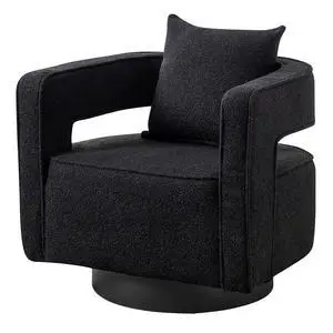 Swivel Barrel Chair, Modern Teddy Round Accent Chairs Curved Open Back, 360 Degree Swivel Arm Chair with Pillow, Single Sofa Chair for Living Room Bedroom,Black Swivel Barrel Chair, Modern Teddy Round Accent Chairs Curved Open Back, 360 Degree Swivel Arm Chair with Pillow, Single Sofa Chair for Living Room Bedroom,Black