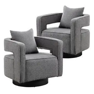 Swivel Barrel Chair Set of 2, Modern Teddy Round Accent Chairs Curved Open Back, 360 Degree Swivel Arm Chair with Pillow, Single Sofa Chair for Living Room Bedroom,Grey Swivel Barrel Chair Set of 2, Modern Teddy Round Accent Chairs Curved Open Back, 360 Degree Swivel Arm Chair with Pillow, Single Sofa Chair for Living Room Bedroom,Grey