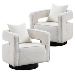 Swivel Barrel Chair Set of 2, Modern Teddy Round Accent Chairs Curved Open Back, 360 Degree Swivel Arm Chair with Pillow, Single Sofa Chair for Living Room Bedroom,White Swivel Barrel Chair Set of 2, Modern Teddy Round Accent Chairs Curved Open Back, 360 Degree Swivel Arm Chair with Pillow, Single Sofa Chair for Living Room Bedroom,White