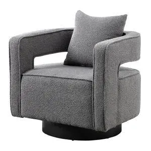 Swivel Barrel Chair, Modern Teddy Round Accent Chairs Curved Open Back, 360 Degree Swivel Arm Chair with Pillow, Single Sofa Chair for Living Room Bedroom,Grey Swivel Barrel Chair, Modern Teddy Round Accent Chairs Curved Open Back, 360 Degree Swivel Arm Chair with Pillow, Single Sofa Chair for Living Room Bedroom,Grey