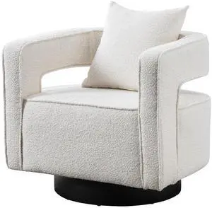 Swivel Barrel Chair, Modern Teddy Round Accent Chairs Curved Open Back, 360 Degree Swivel Arm Chair with Pillow, Single Sofa Chair for Living Room Bedroom,White Swivel Barrel Chair, Modern Teddy Round Accent Chairs Curved Open Back, 360 Degree Swivel Arm Chair with Pillow, Single Sofa Chair for Living Room Bedroom,White