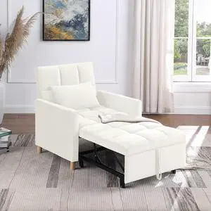 3 in 1 Convertible Chair Bed, Velvet Fabric Single Sleeper Chair Bed with Pillow, Multi-Functional Sleeper Chair with Adjustable Backrest, Pull Out Sofa Bed for Bedroom,Living Room,White 3 in 1 Convertible Chair Bed, Velvet Fabric Single Sleeper Chair Bed with Pillow, Multi-Functional Sleeper Chair with Adjustable Backrest, Pull Out Sofa Bed for Bedroom,Living Room,White