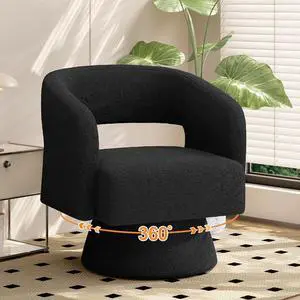 Swivel Barrel Accent Chair,Oversized Teddy Upholstered Round Swivel Chair,Modern Luxury 360 Degree Living Room Vanity Chair for Bedroom Office,Black,1PCS Swivel Barrel Accent Chair,Oversized Teddy Upholstered Round Swivel Chair,Modern Luxury 360 Degree Living Room Vanity Chair for Bedroom Office,Black,1PCS