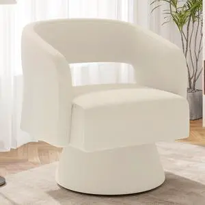 Swivel Barrel Accent Chair,Oversized Chenille Upholstered Round Swivel Chair,Modern Luxury 360 Degree Living Room Vanity Chair for Bedroom Office,White,1PCS Swivel Barrel Accent Chair,Oversized Chenille Upholstered Round Swivel Chair,Modern Luxury 360 Degree Living Room Vanity Chair for Bedroom Office,White,1PCS