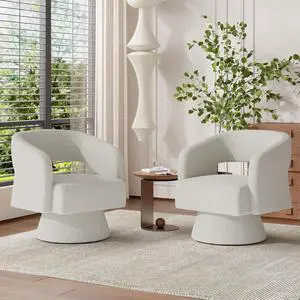 Swivel Barrel Accent Chair,Oversized Teddy Upholstered Round Swivel Chair,Modern Luxury 360 Degree Living Room Vanity Chair for Bedroom Office,White Swivel Barrel Accent Chair,Oversized Teddy Upholstered Round Swivel Chair,Modern Luxury 360 Degree Living Room Vanity Chair for Bedroom Office,White