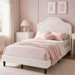 Queen Size Bed Frame, Teddy Fleece Upholstered Bed Frame with Adjustable Headboard & Built-in LED Light, Noise-Reduced Design, Durable Wood Slat Support, No Box Spring Needed Queen Size Bed Frame, Teddy Fleece Upholstered Bed Frame with Adjustable Headboard & Built-in LED Light, Noise-Reduced Design, Durable Wood Slat Support, No Box Spring Needed