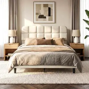 Patbrela Upholstered Bed Frame Full Size with Adjustable Headboard, Velvet Platform Bed Frame with Wooden Slats Support/No Box Spring Needed, Beige Patbrela Upholstered Bed Frame Full Size with Adjustable Headboard, Velvet Platform Bed Frame with Wooden Slats Support/No Box Spring Needed, Beige