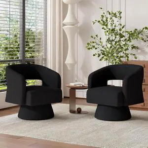 Swivel Barrel Accent Chair,Oversized Teddy Upholstered Round Swivel Chair,Modern Luxury 360 Degree Living Room Vanity Chair for Bedroom Office,Black,2PCS Swivel Barrel Accent Chair,Oversized Teddy Upholstered Round Swivel Chair,Modern Luxury 360 Degree Living Room Vanity Chair for Bedroom Office,Black,2PCS