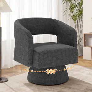 Swivel Barrel Accent Chair,Oversized Chenille Upholstered Round Swivel Chair,Modern Luxury 360 Degree Living Room Vanity Chair for Bedroom Office,Black,1PCS Swivel Barrel Accent Chair,Oversized Chenille Upholstered Round Swivel Chair,Modern Luxury 360 Degree Living Room Vanity Chair for Bedroom Office,Black,1PCS