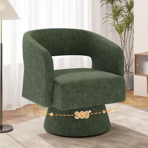 Swivel Barrel Accent Chair,Oversized Chenille Upholstered Round Swivel Chair,Modern Luxury 360 Degree Living Room Vanity Chair for Bedroom Office,Green Chenille,1PCS Swivel Barrel Accent Chair,Oversized Chenille Upholstered Round Swivel Chair,Modern Luxury 360 Degree Living Room Vanity Chair for Bedroom Office,Green Chenille,1PCS