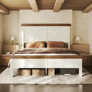 Farmhouse Bed Frame Full Size with 51" Tall Headboard and Footboard, Platform Bed Frame, No Box Spring Needed, White Farmhouse Bed Frame Full Size with 51" Tall Headboard and Footboard, Platform Bed Frame, No Box Spring Needed, White