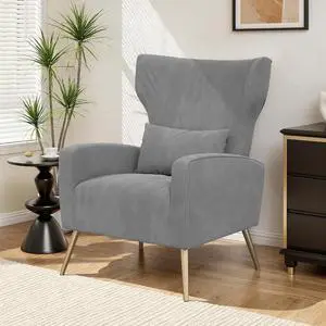Velvet Accent Chair Wingback for Living Room, High Back Arm Chair with Golden Legs Lumbar Pillow, Upholstered Single Sofa Bedroom Gary Velvet Accent Chair Wingback for Living Room, High Back Arm Chair with Golden Legs Lumbar Pillow, Upholstered Single Sofa Bedroom Gary