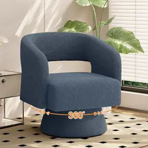 Swivel Barrel Accent Chair,Oversized Teddy Upholstered Round Swivel Chair,Modern Luxury 360 Degree Living Room Vanity Chair for Bedroom Office,Blue,1PCS Swivel Barrel Accent Chair,Oversized Teddy Upholstered Round Swivel Chair,Modern Luxury 360 Degree Living Room Vanity Chair for Bedroom Office,Blue,1PCS