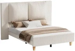 Full Size Bed Frame with 51" Tall Headboard, Upholstered Corduroy Platform Bed, Easy Assembly, No Box Spring Needed, Beige Full Size Bed Frame with 51" Tall Headboard, Upholstered Corduroy Platform Bed, Easy Assembly, No Box Spring Needed, Beige
