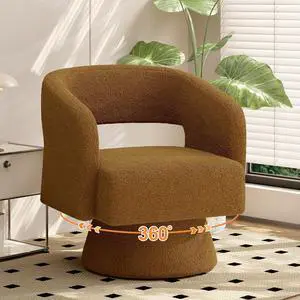 Swivel Barrel Accent Chair,Oversized Teddy Upholstered Round Swivel Chair,Modern Luxury 360 Degree Living Room Vanity Chair for Bedroom Office,Brown,1PCS Swivel Barrel Accent Chair,Oversized Teddy Upholstered Round Swivel Chair,Modern Luxury 360 Degree Living Room Vanity Chair for Bedroom Office,Brown,1PCS