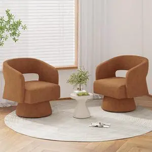 Swivel Barrel Accent Chair,Oversized Chenille Upholstered Round Swivel Chair,Modern Luxury 360 Degree Living Room Vanity Chair for Bedroom Office,Khaki,2PCS Swivel Barrel Accent Chair,Oversized Chenille Upholstered Round Swivel Chair,Modern Luxury 360 Degree Living Room Vanity Chair for Bedroom Office,Khaki,2PCS
