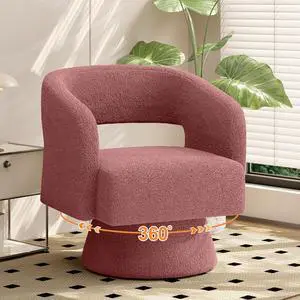 Swivel Barrel Accent Chair,Oversized Teddy Upholstered Round Swivel Chair,Modern Luxury 360 Degree Living Room Vanity Chair for Bedroom Office,Pink,1PCS Swivel Barrel Accent Chair,Oversized Teddy Upholstered Round Swivel Chair,Modern Luxury 360 Degree Living Room Vanity Chair for Bedroom Office,Pink,1PCS