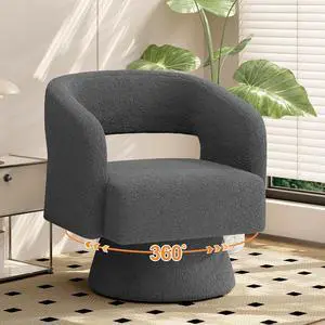 Swivel Barrel Accent Chair,Oversized Teddy Upholstered Round Swivel Chair,Modern Luxury 360 Degree Living Room Vanity Chair for Bedroom Office,Gray,1PCS Swivel Barrel Accent Chair,Oversized Teddy Upholstered Round Swivel Chair,Modern Luxury 360 Degree Living Room Vanity Chair for Bedroom Office,Gray,1PCS