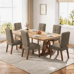 Wooden Dining Chairs Set of 6, Dining Room Chairs with Wood Legs, Cloud-Like Cushion & Reinforcement Structure Design for Kitchen/Living Room/Restaurant, Easy Assembly Wooden Dining Chairs Set of 6, Dining Room Chairs with Wood Legs, Cloud-Like Cushion & Reinforcement Structure Design for Kitchen/Living Room/Restaurant, Easy Assembly