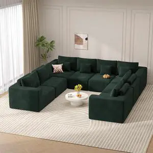 Modern U Shaped Modular Sectional Sofa, Convertible Oversized Cloud Couches for Living Room, Comfy 8 Seater Corduroy Boneless Couch Sofa Set, No Assembly Required, Beige 1 PCS Modern U Shaped Modular Sectional Sofa, Convertible Oversized Cloud Couches for Living Room, Comfy 8 Seater Corduroy Boneless Couch Sofa Set, No Assembly Required, Beige 1 PCS
