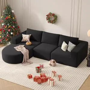 L-Shaped Boneless Couch,104" Couches for Living Room with Curved Chaise,Modular Sectional Sofa with Deep Seat,Modern Cozy Cloud Compression Sofas,No Assembly Required(Black) 1PCS L-Shaped Boneless Couch,104" Couches for Living Room with Curved Chaise,Modular Sectional Sofa with Deep Seat,Modern Cozy Cloud Compression Sofas,No Assembly Required(Black) 1PCS