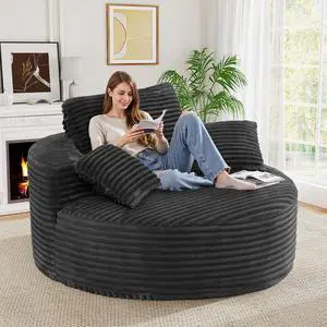 55''W 3.5CM Corduroy Single Foam Sofa, Oversized Round Chair with Pillows, Modern Sleeper for Living Rooms, Lounges, Nurseries and Projection Rooms, Wide-Arm Lounge Chair Armchair, Black 55''W 3.5CM Corduroy Single Foam Sofa, Oversized Round Chair with Pillows, Modern Sleeper for Living Rooms, Lounges, Nurseries and Projection Rooms, Wide-Arm Lounge Chair Armchair, Black