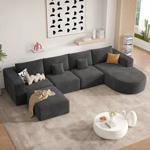 134" Boneless Couches for Living Room,Large U-Shaped Modular Sectional Sofa with Convertible Ottoman,Modern Cozy Cloud Couch in a Box,Sponge Compression Deep Seat Sofas with Chaise,Gray,1pcs 134" Boneless Couches for Living Room,Large U-Shaped Modular Sectional Sofa with Convertible Ottoman,Modern Cozy Cloud Couch in a Box,Sponge Compression Deep Seat Sofas with Chaise,Gray,1pcs