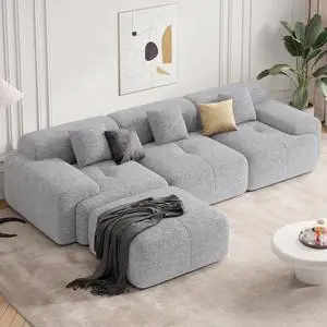 122" Modern Boneless Couches for Living Room, Convertible L Shaped Modular Sectional Sofa,4 Seater Cloud Couch Sofa Set, Light Grey 1 PCS 122" Modern Boneless Couches for Living Room, Convertible L Shaped Modular Sectional Sofa,4 Seater Cloud Couch Sofa Set, Light Grey 1 PCS