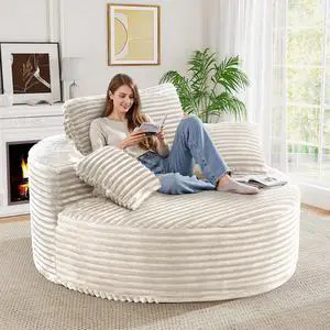 55''L 3.5CM Corduroy Single Foam Sofa, Oversized Round Chair with Pillows, Modern Sleeper for Living Rooms, Lounges, Nurseries and Projection Rooms, Wide-Arm Lounge Chair Armchair, Beige 55''L 3.5CM Corduroy Single Foam Sofa, Oversized Round Chair with Pillows, Modern Sleeper for Living Rooms, Lounges, Nurseries and Projection Rooms, Wide-Arm Lounge Chair Armchair, Beige