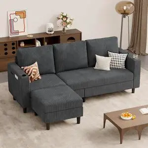 Upholstered Sectional Sofa and Couches, 78'' L Shaped 3-seat Sofa forLiving Room, Apartment,Lounge,Bedroom-Washable Covers Convertible Sofas(Corduroy Fabric,Dark Gary) Upholstered Sectional Sofa and Couches, 78'' L Shaped 3-seat Sofa forLiving Room, Apartment,Lounge,Bedroom-Washable Covers Convertible Sofas(Corduroy Fabric,Dark Gary)