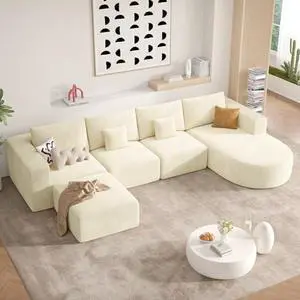 134" Boneless Couches for Living Room,Large U-Shaped Modular Sectional Sofa with Convertible Ottoman,Modern Cozy Cloud Couch in a Box,Sponge Compression Deep Seat Sofas with Chaise,Beige,1pcs 134" Boneless Couches for Living Room,Large U-Shaped Modular Sectional Sofa with Convertible Ottoman,Modern Cozy Cloud Couch in a Box,Sponge Compression Deep Seat Sofas with Chaise,Beige,1pcs