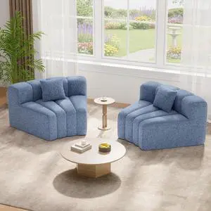 2PCS 1/8 Round Modular Sectional Sofa, 2 Seater Modern Curved Cloud Couch Modules, Convertible Boneless Couches for Living Room, No Assembly Required, Light Blue 2PCS 1/8 Round Modular Sectional Sofa, 2 Seater Modern Curved Cloud Couch Modules, Convertible Boneless Couches for Living Room, No Assembly Required, Light Blue