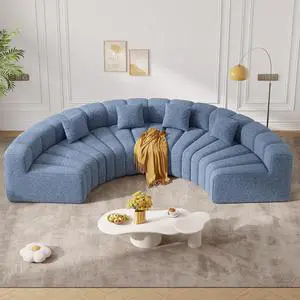 128" Oversized Curved Cloud Couch, Modern Compressed Modular Sectional Sofa, 4 Seater Boneless Couches for Living Room, No Assembly Required, Light Blue 1 PCS 128" Oversized Curved Cloud Couch, Modern Compressed Modular Sectional Sofa, 4 Seater Boneless Couches for Living Room, No Assembly Required, Light Blue 1 PCS
