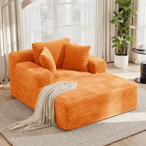 51'' Oversized Chaise Lounge Chair Indoor, Non-Assembly Deep Seat Sofa Bed Corduroy Sleeper Cloud Boneless Couch with 2pcs Pillows for Reading Living Room-Orange 51'' Oversized Chaise Lounge Chair Indoor, Non-Assembly Deep Seat Sofa Bed Corduroy Sleeper Cloud Boneless Couch with 2pcs Pillows for Reading Living Room-Orange