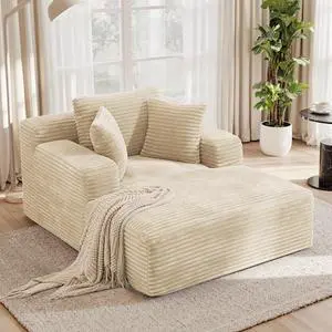 51'' Oversized Chaise Lounge Chair Indoor, Non-Assembly Deep Seat Sofa Bed Corduroy Sleeper Cloud Boneless Couch with 2pcs Pillows for Reading Living Room-Khaki 51'' Oversized Chaise Lounge Chair Indoor, Non-Assembly Deep Seat Sofa Bed Corduroy Sleeper Cloud Boneless Couch with 2pcs Pillows for Reading Living Room-Khaki