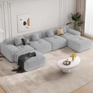 158" Modern U Shaped Modular Sectional Sofa, Boneless Couches for Living Room,6 Seater Convertible Chenille Cloud Couch Sofa Set, No Assembly Required, Light Grey 1 PCS 158" Modern U Shaped Modular Sectional Sofa, Boneless Couches for Living Room,6 Seater Convertible Chenille Cloud Couch Sofa Set, No Assembly Required, Light Grey 1 PCS