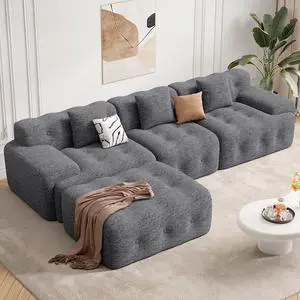 113" Modern Boneless Couches for Living Room, L Shaped Cloud Couch Sectional, Chenille Convertible Modular Sofa Set, No Assembly Required, Dark Grey 1 PCS 113" Modern Boneless Couches for Living Room, L Shaped Cloud Couch Sectional, Chenille Convertible Modular Sofa Set, No Assembly Required, Dark Grey 1 PCS