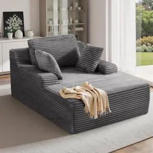 51'' Oversized Chaise Lounge Chair Indoor, Non-Assembly Deep Seat Sofa Bed Corduroy Sleeper Cloud Couch with 2pcs Pillows for Reading Living Room-Gray 51'' Oversized Chaise Lounge Chair Indoor, Non-Assembly Deep Seat Sofa Bed Corduroy Sleeper Cloud Couch with 2pcs Pillows for Reading Living Room-Gray