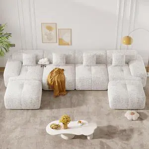 158" U Shaped Boneless Couches for Living Room, 6 Seater Modern Chenille Cloud Couch, Convertible Modular Sectional Sofa Set, No Assembly Required, Beige 1 PCS 158" U Shaped Boneless Couches for Living Room, 6 Seater Modern Chenille Cloud Couch, Convertible Modular Sectional Sofa Set, No Assembly Required, Beige 1 PCS