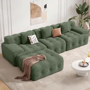 113" Modern Boneless Couches for Living Room, L Shaped Cloud Couch Sectional, Chenille Convertible Modular Sofa Set, No Assembly Required, Green 1 PCS 113" Modern Boneless Couches for Living Room, L Shaped Cloud Couch Sectional, Chenille Convertible Modular Sofa Set, No Assembly Required, Green 1 PCS