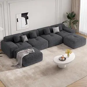 158" Modern U Shaped Modular Sectional Sofa, Boneless Couches for Living Room,6 Seater Convertible Chenille Cloud Couch Sofa Set, No Assembly Required, Grey-Black 1 PCS 158" Modern U Shaped Modular Sectional Sofa, Boneless Couches for Living Room,6 Seater Convertible Chenille Cloud Couch Sofa Set, No Assembly Required, Grey-Black 1 PCS